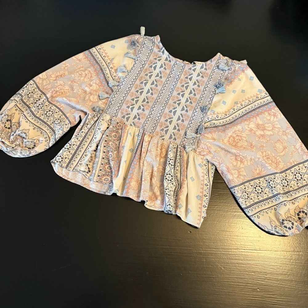 American Eagle Outfitters Boho‎ Top in Blue and Cream